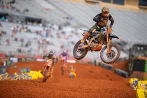 Dylan ferrandis jumps through the whoops at atlanta motor speedway. Photo by align media.