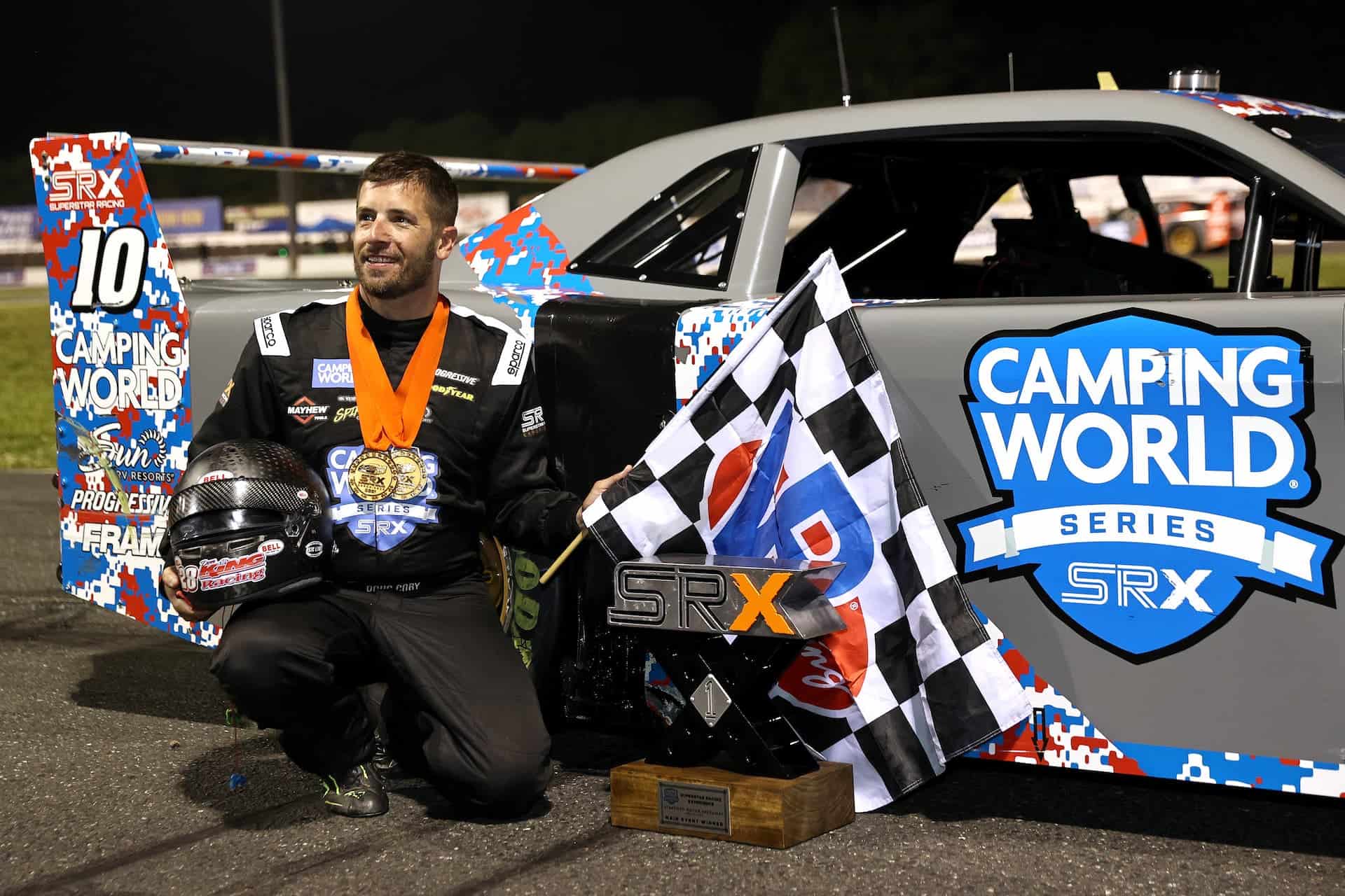 Doug Coby wins first SRX race at Stafford Speedway.