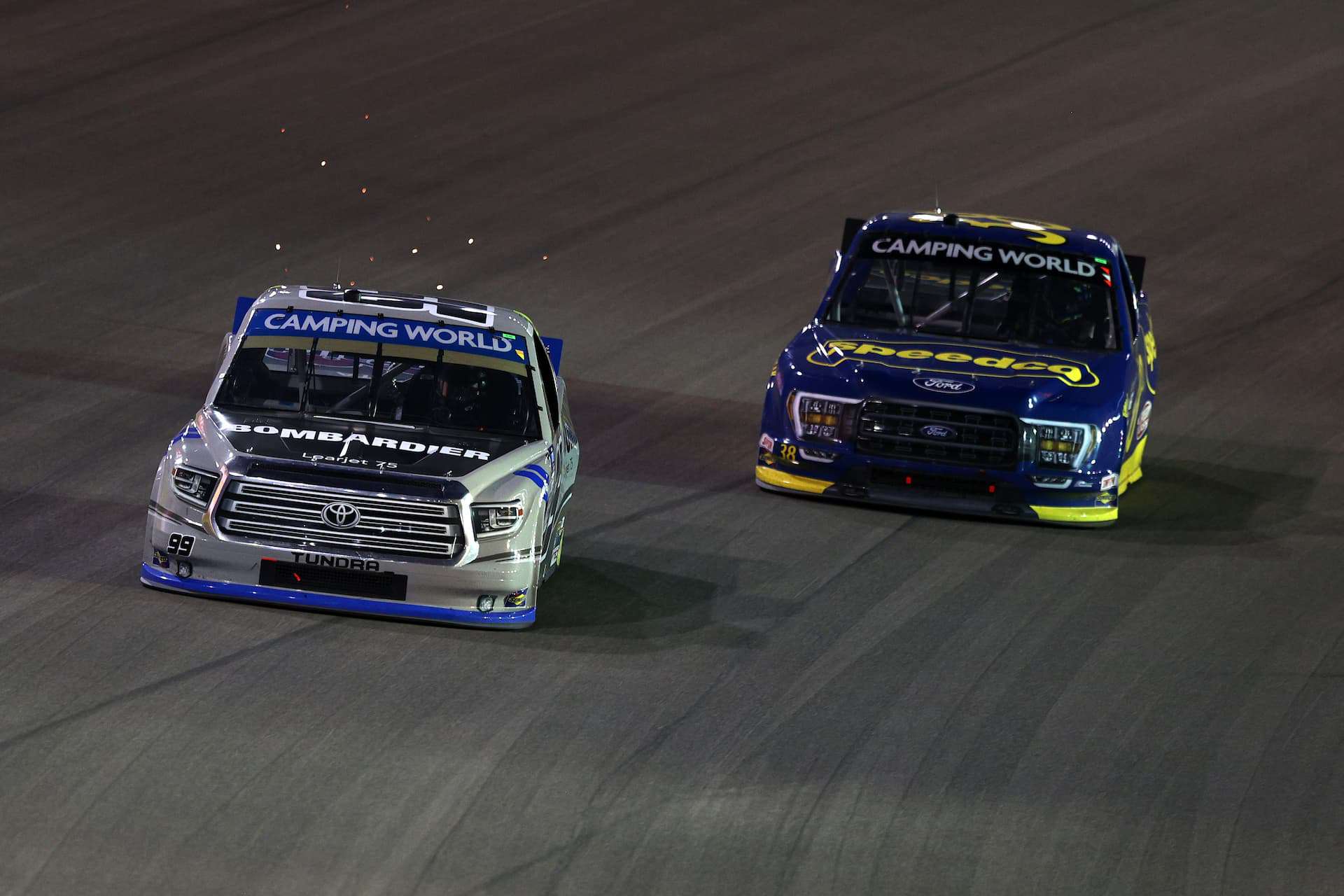 Todd Gilliland doesn't get the push he needs on the final restart to finish fifth in the Victoria's Voice Foundation 200 at Las Vegas Motor Speedway in the NASCAR Camping World Truck Series. Photo by Meg Oliphant/Getty Images