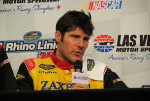 John Wes Townley answers media questions after his win at Las Vegas Motor Speedway in 2015. Photo by Grace Krenrich/Catchfence
