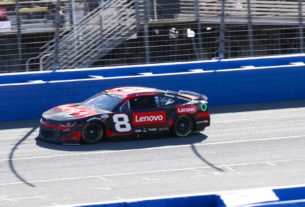 Tyler Reddick was on pace to win, but a flat left rear tire late in the race prevented him from competing for the win in the Wise Power 400 at Auto Club Speedway in the NASCAR Cup Series. Photo by Rachel Schuoler with Kickin' the Tires.