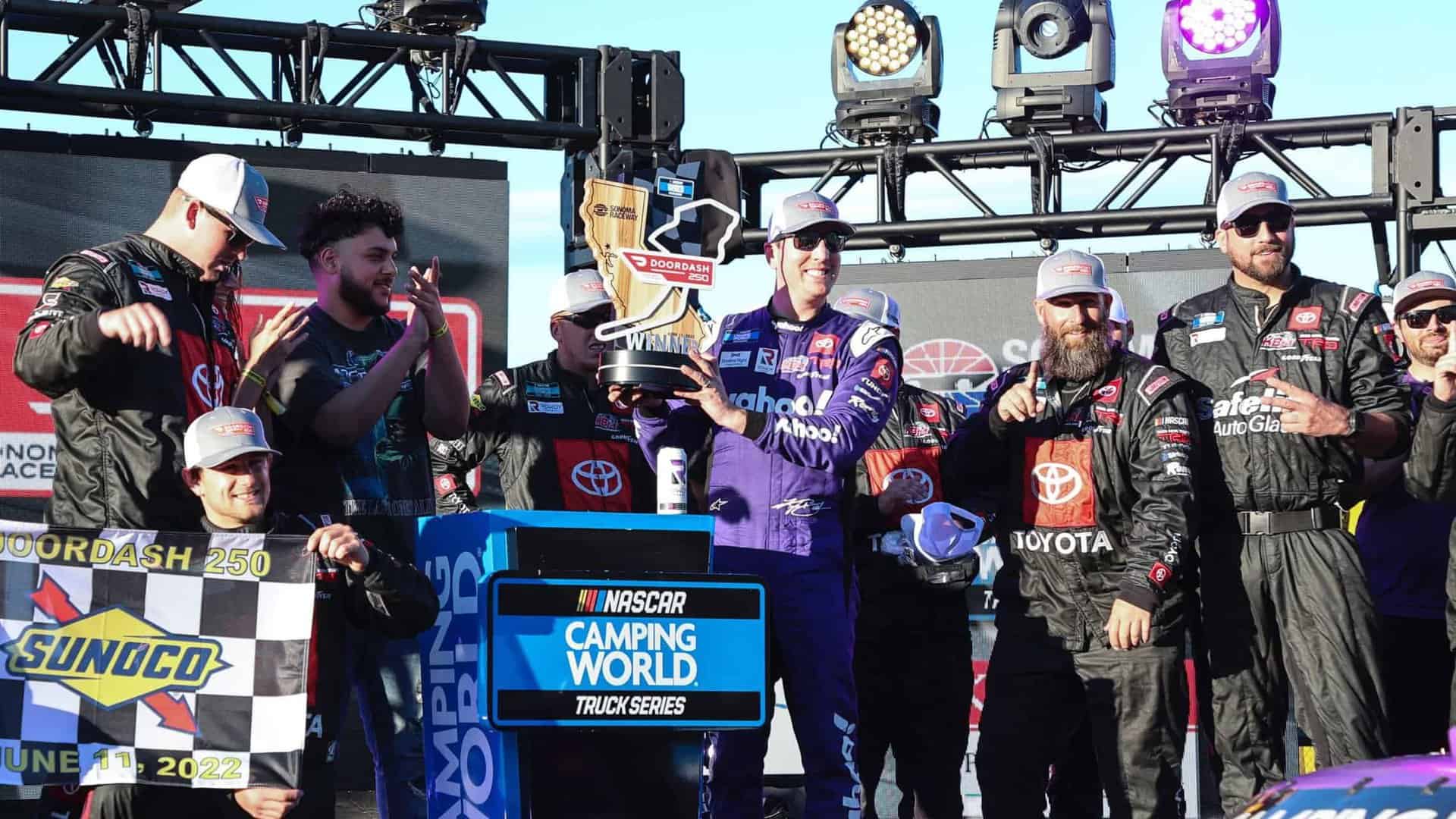 Kyle Busch wins the DoorDash 250 at Sonoma Raceway for Kyle Busch Motorsports in the NASCAR Camping World Truck Series.