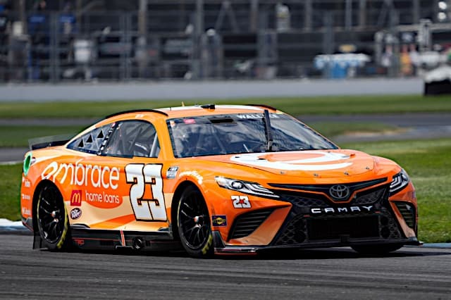 Bubba Wallace finishes 5th in the 2022 Verizon 200 at the Brickyard at the Indianapolis Motor Speedway Road Course for 23XI Racing in the NASCAR Cup Series.