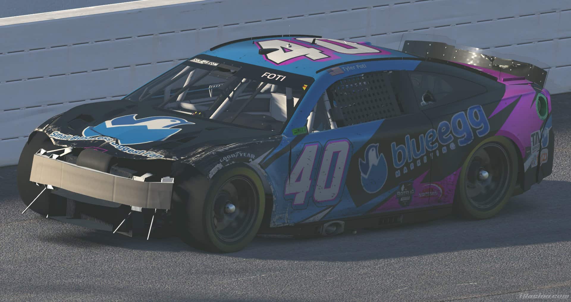 Tyler Foti wins the Elite Racing League Homeplace Beer Co. Daytona 500 without a front bumper on iRacing.