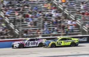 Alex Bowman (48) races Ryan Blaney at Texas Motor Speedway last weekend.