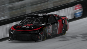 Ryan luza played spoiler in the enascar coca-cola iracing series playoffs at bristol motor speedway.