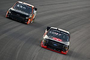 Ryan preece scored a third-place finish at kansas speedway putting david gilliland racing into the nascar truck series round of eight in the owners playoffs.