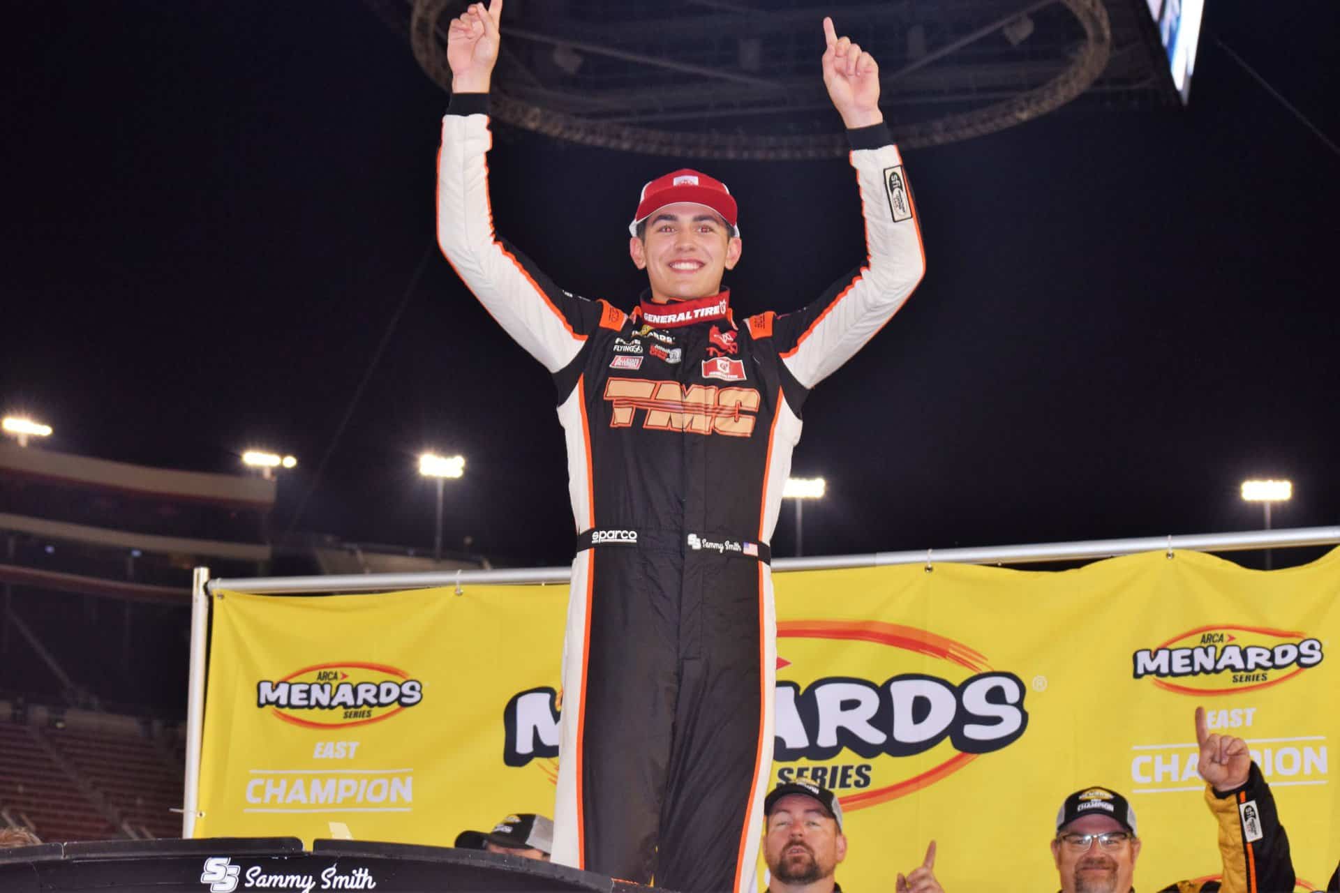 Sammy Smith celebrated as the ARCA Menards Series East champion for the second year in a row on Thursday night.