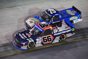 Ty majeski races parker kligerman thursday night at bristol motor speedway.