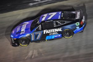 Chris buescher en route to victory saturday night at bristol motor speedway.