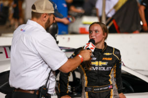 Katie hettinger will make her arca menards series west debut with young's motorsports at the las vegas motor speedway bullring.