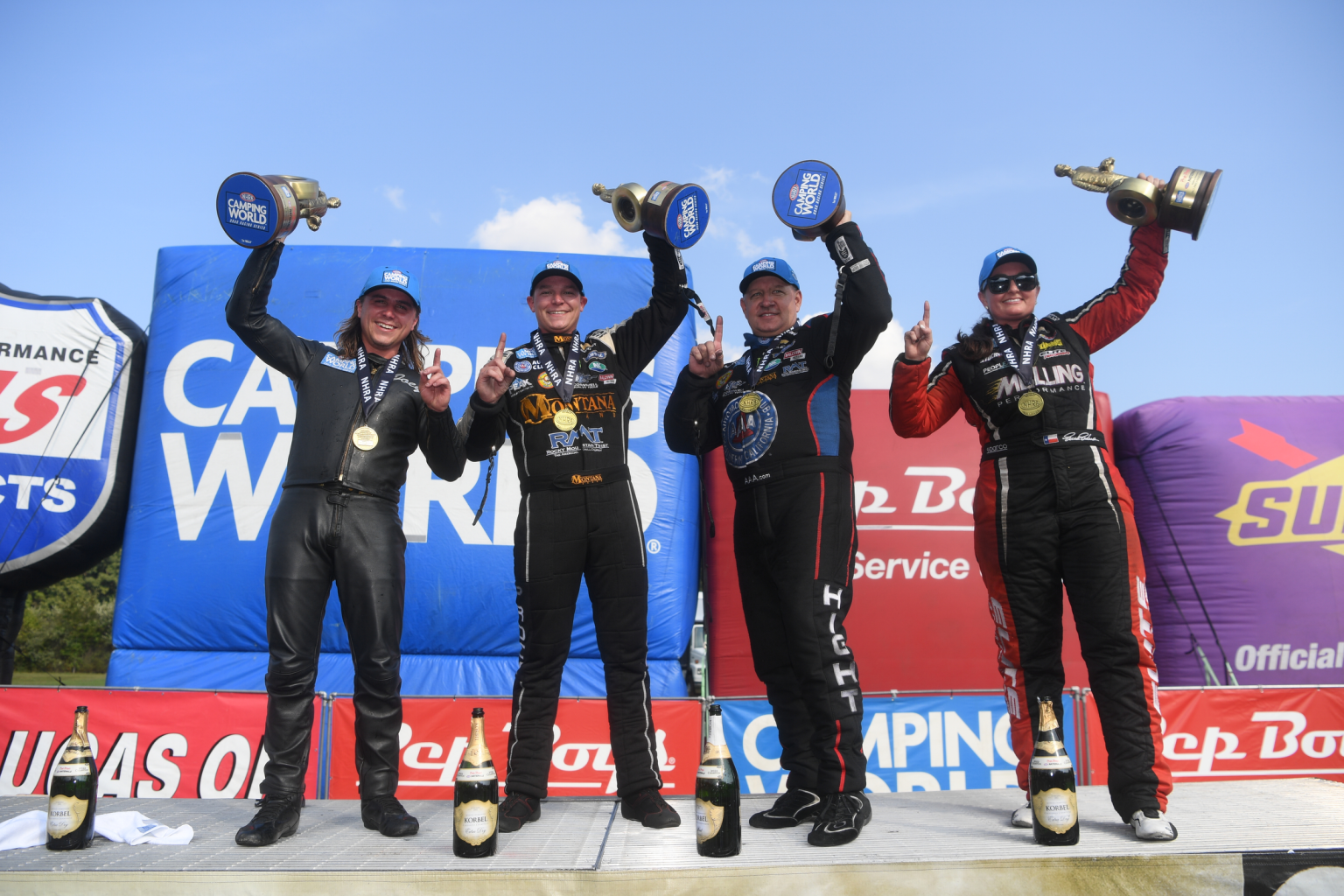 Austin Prock, Erica Enders, Robert Hight, and Joey Gladstone win the NHRA event at Reading.