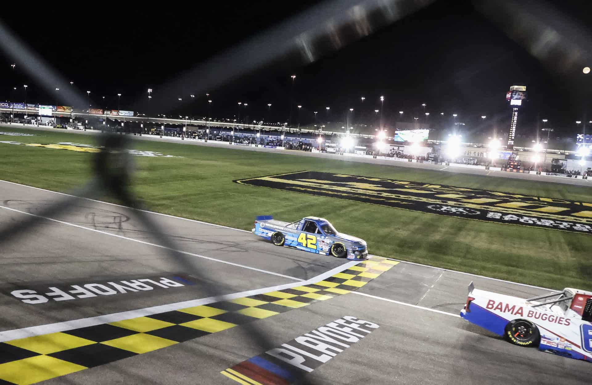 Carson Hocevar finishes second at Kansas Speedway in the 2022 Kansas Lottery 200 for Niece Motorsports in the NASCAR Camping World Truck Series.