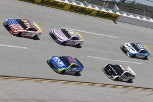 Ross chastain (1) and daniel suarez (99) in the pack sunday at talladega superspeedway.