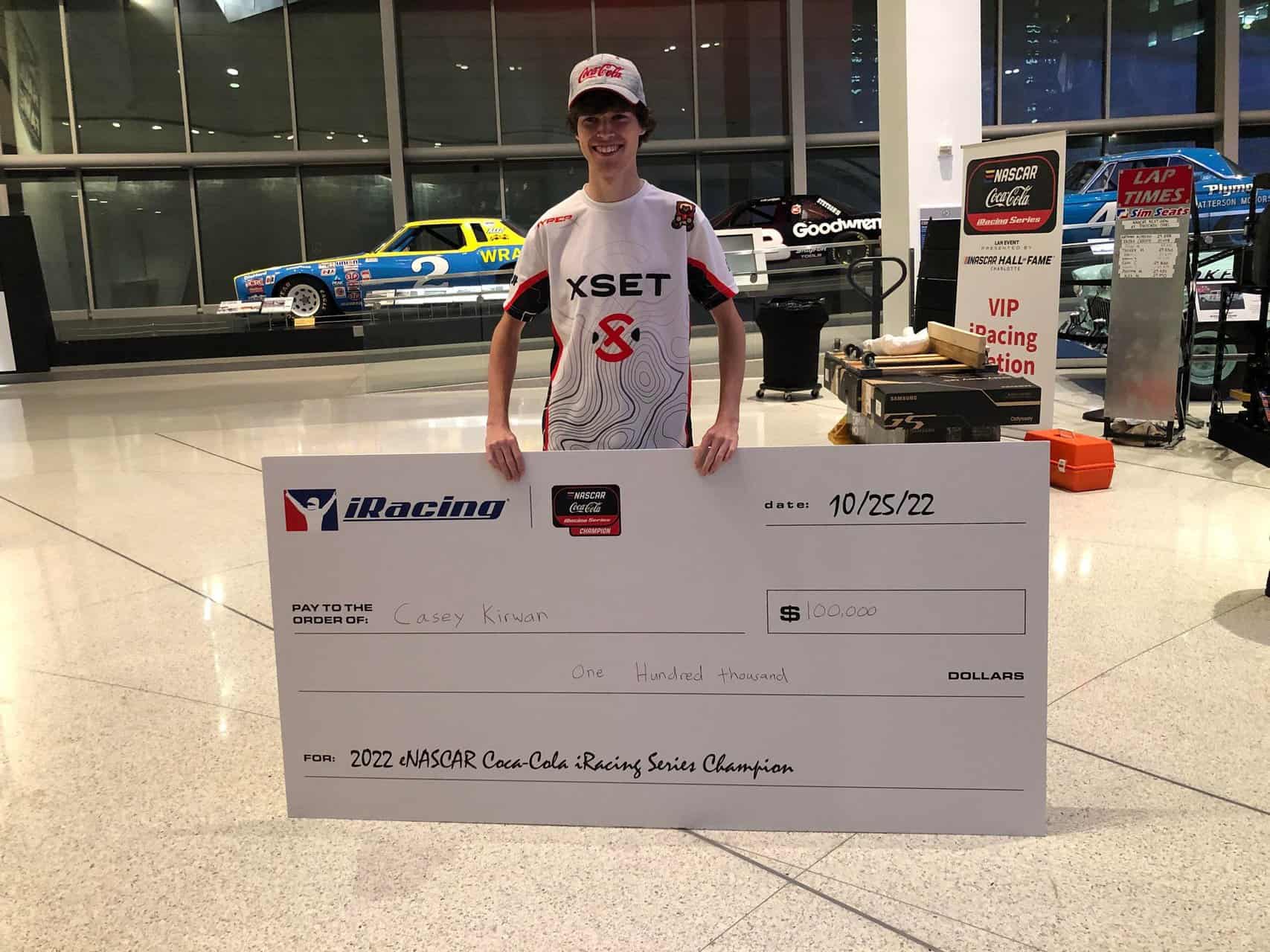 Casey Kirwan wins the eNASCAR Coca-Cola iRacing Series championship at the NASCAR Hall of Fame.