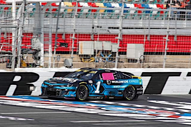 Ross Chastain wins Stage 2 at the Charlotte Motor Speedway ROVAL.