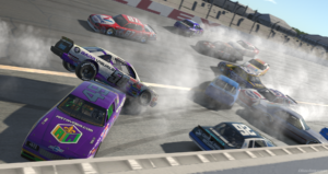 Larry pace used strategy to take the legends of the future series win at rockingham speedway on iracing.