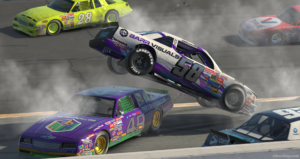 Larry pace used strategy to take the legends of the future series win at rockingham speedway on iracing.