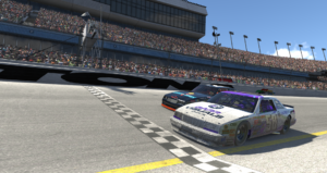Michael frisch takes the win in the shenandoah shine legends of the future series barr visuals legends 500 on iracing.