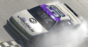 Michael frisch takes the win in the shenandoah shine legends of the future series barr visuals legends 500 on iracing.