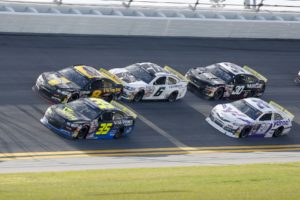 Greg van alst (35) leads the pack saturday at daytona int'l speedway.