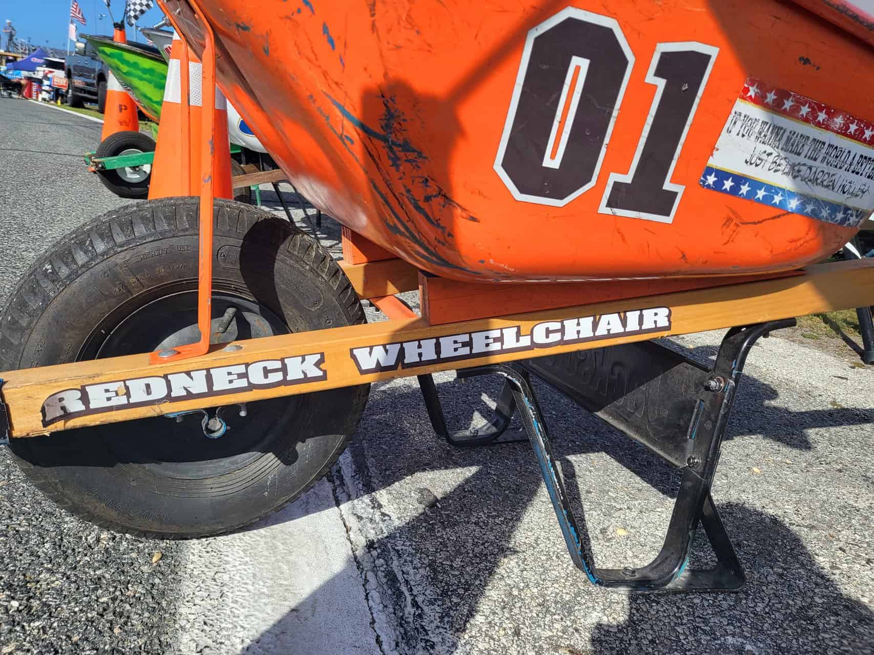 The dukes of hazzard wheelbarrow running the general lee colors is officially nicknamed the "redneck wheelchair. " photo by justin schuoler.