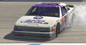 Michael Frisch captured the win in the marathon California 550 benefiting the Music City Drum Corps at the virtual Auto Club Speedway on iRacing.