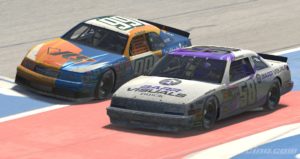 Michael Frisch captured the win in the marathon California 550 benefiting the Music City Drum Corps at the virtual Auto Club Speedway on iRacing.