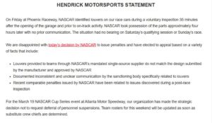 NASCAR Penalized Hendrick Motorsports Kaulig Racing and Denny Hamlin for violations at Phoenix Raceway.