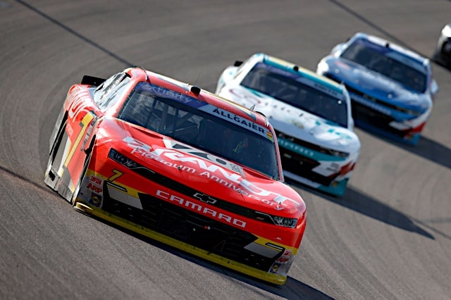 Justin Allgaier was forced to rally after a mistake on a restart at Las Vegas Motor Speedway resulted in a penalty from NASCAR Xfinity Series officials.