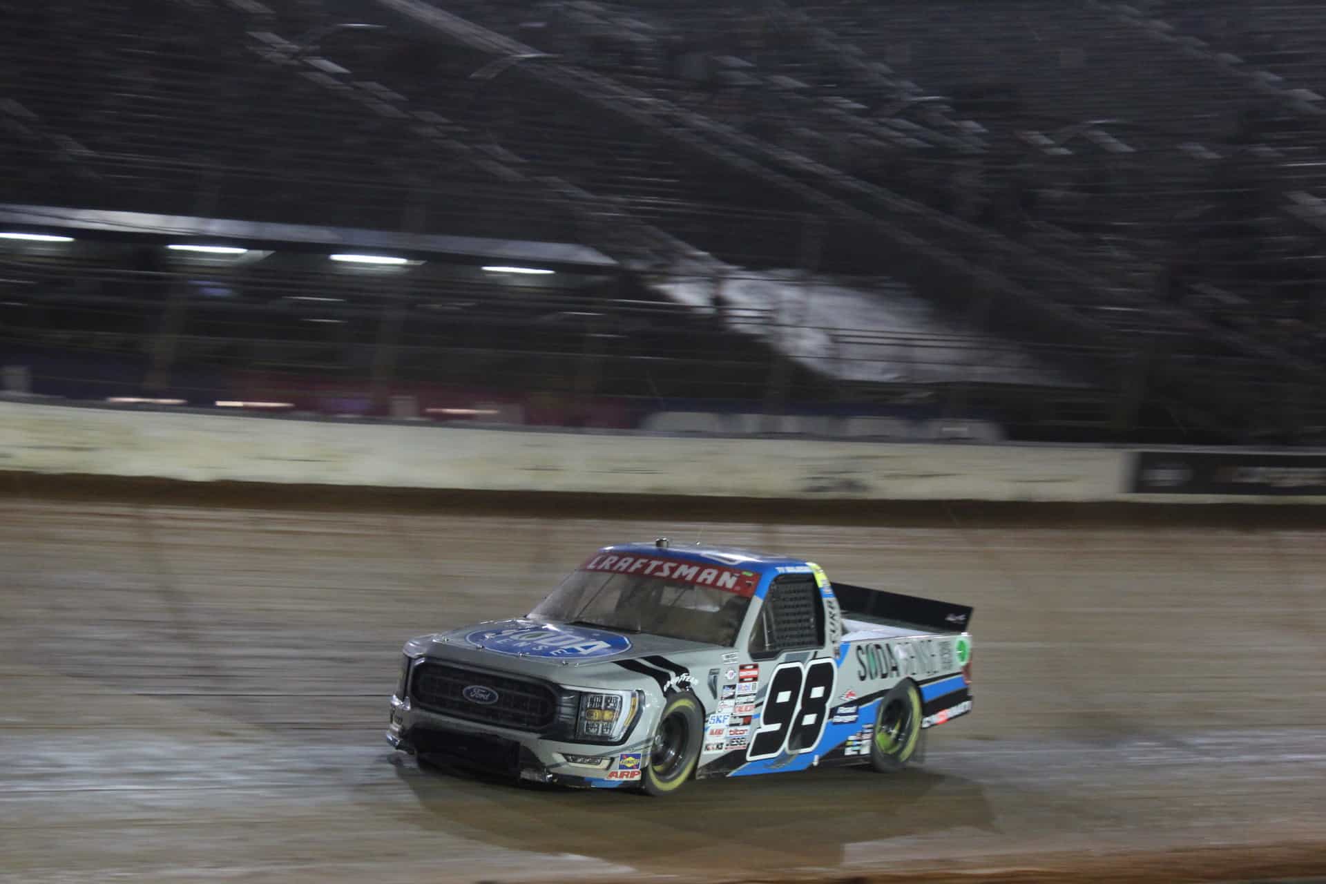 Ty Majeski had fun while battling with his ThorSport Racing teammate in the NASCAR Craftsman Truck Series race at Bristol Motor Speedway Dirt Track.