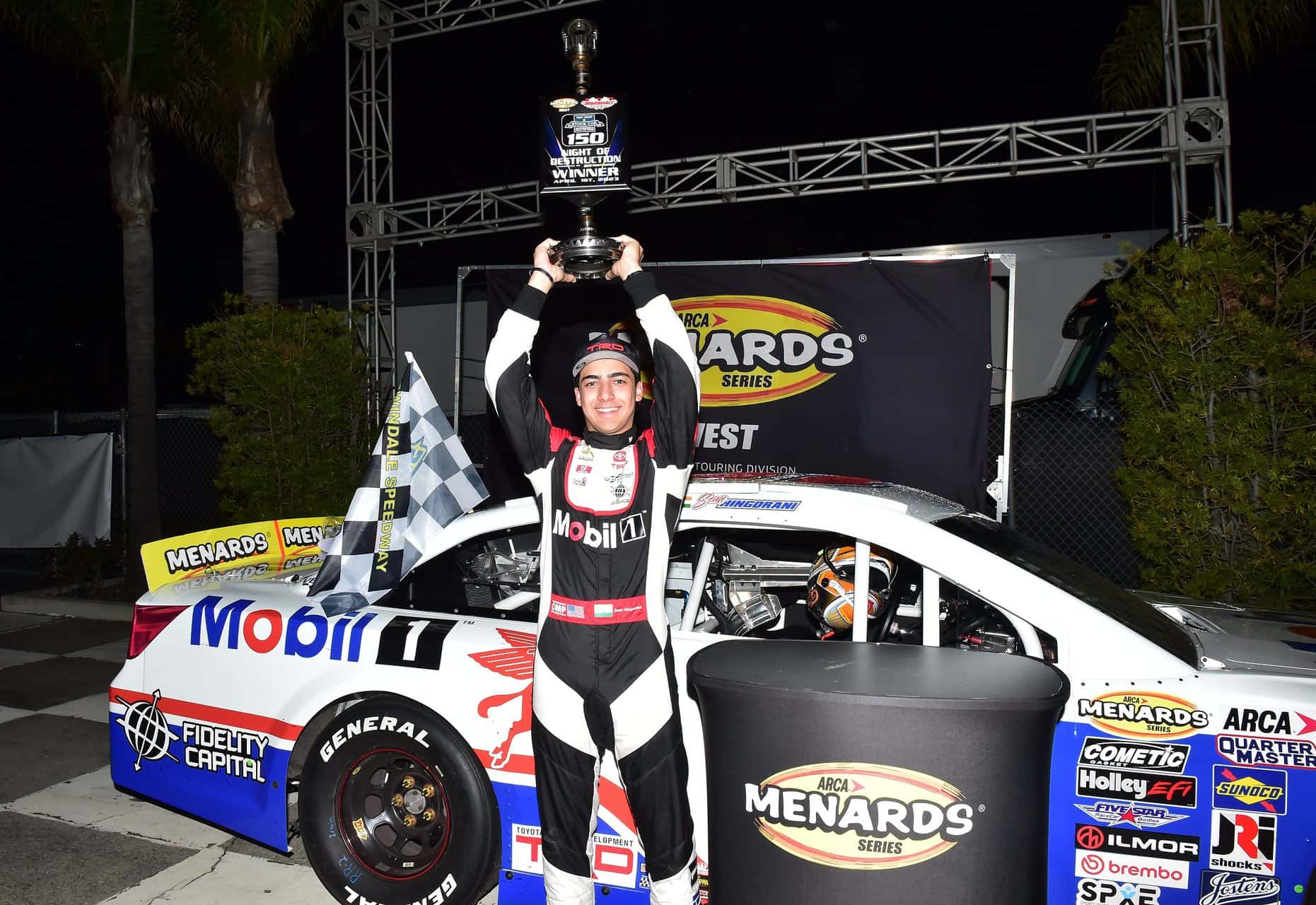 Sean Hingorani earned his first career ARCA Menards Series West win at Irwindale Speedway.