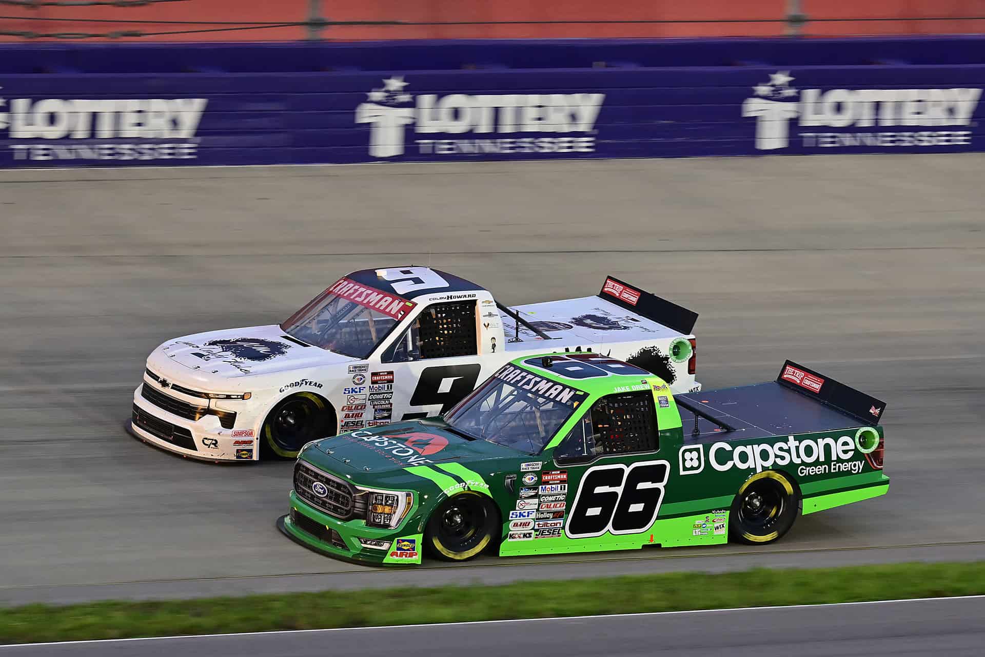 Jake Drew races at Nashville Superspeedway in the NASCAR Craftsman Truck Series for Thorsport Racing.
