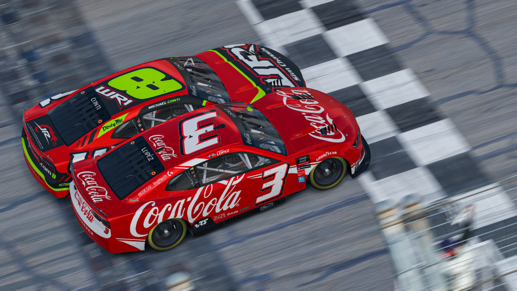 Team Dillon eSports' Jordy Lopez Jr. scored his first eNASCAR Coca-Cola iRacing Series victory in a photo finish with JR Motorsports' Michael Conti.