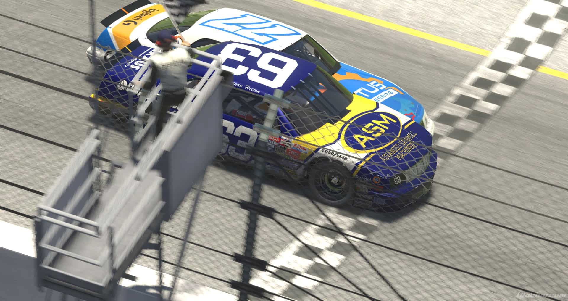 Logan Helton earned the biggest win in his sim racing career with the 2023 eRacr Firecracker 400 presented by Thrustmaster on iRacing.