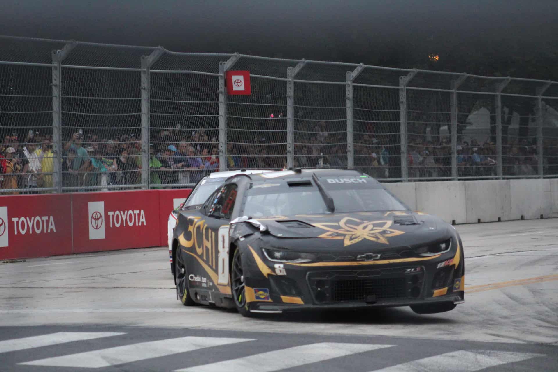 Kyle Busch rebounded from an early-race crash to score a top-five finish in the NASCAR Cup Series at the Chicago Street Race.