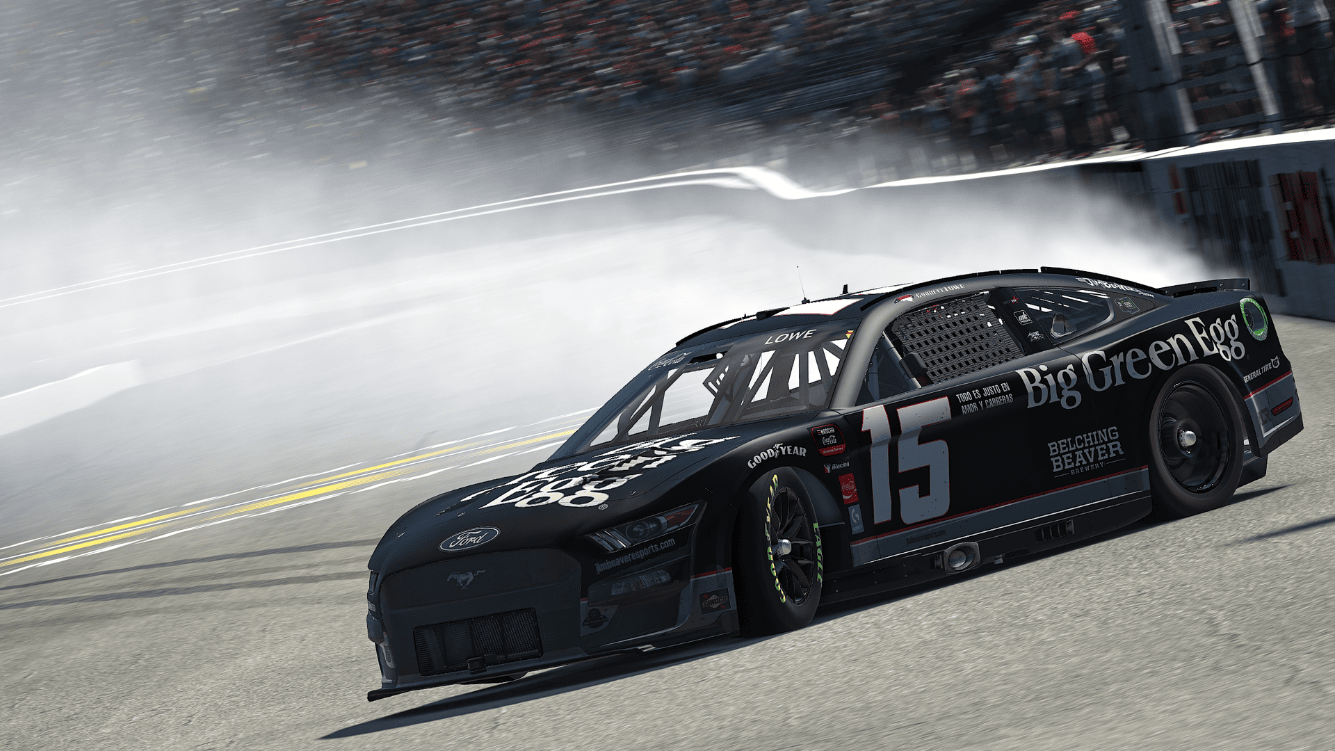 Garrett Lowe launched a successful protest paint scheme into victory lane in the eNASCAR Coca-Cola iRacing Series race at New Hampshire Motor Speedway.
