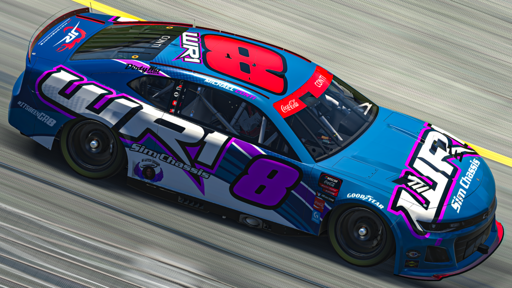 Michael conti honored his mom with a 'gina strong' paint scheme in his final enascar coca-cola iracing series season.