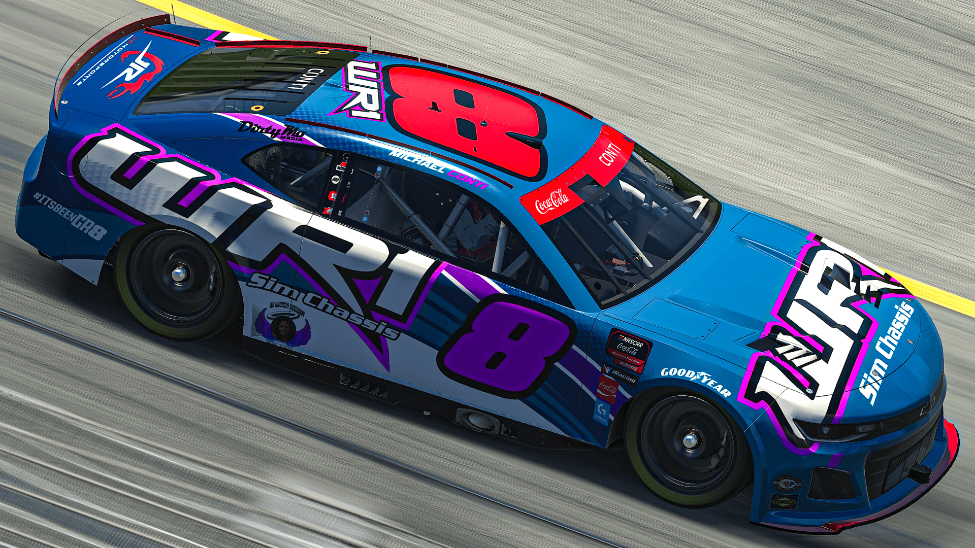 Michael Conti honored his mom with a 'Gina Strong' paint scheme in his final eNASCAR Coca-Cola iRacing Series season.