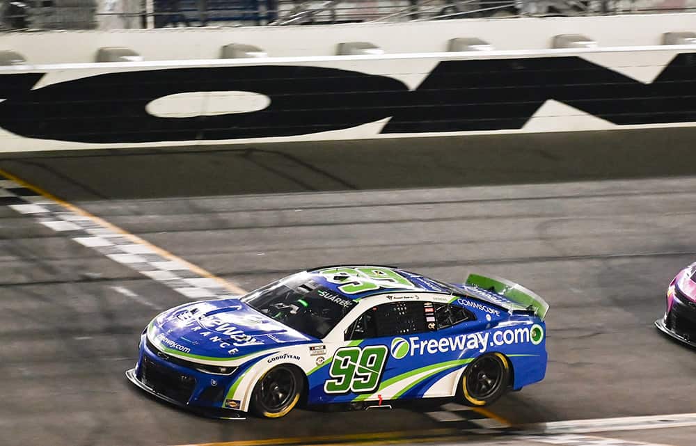 At one point in the Coke Zero Sugar 400, Daniel Suarez was at the head of the field. Photo by Jerry Jordan/Kickin' the Tires