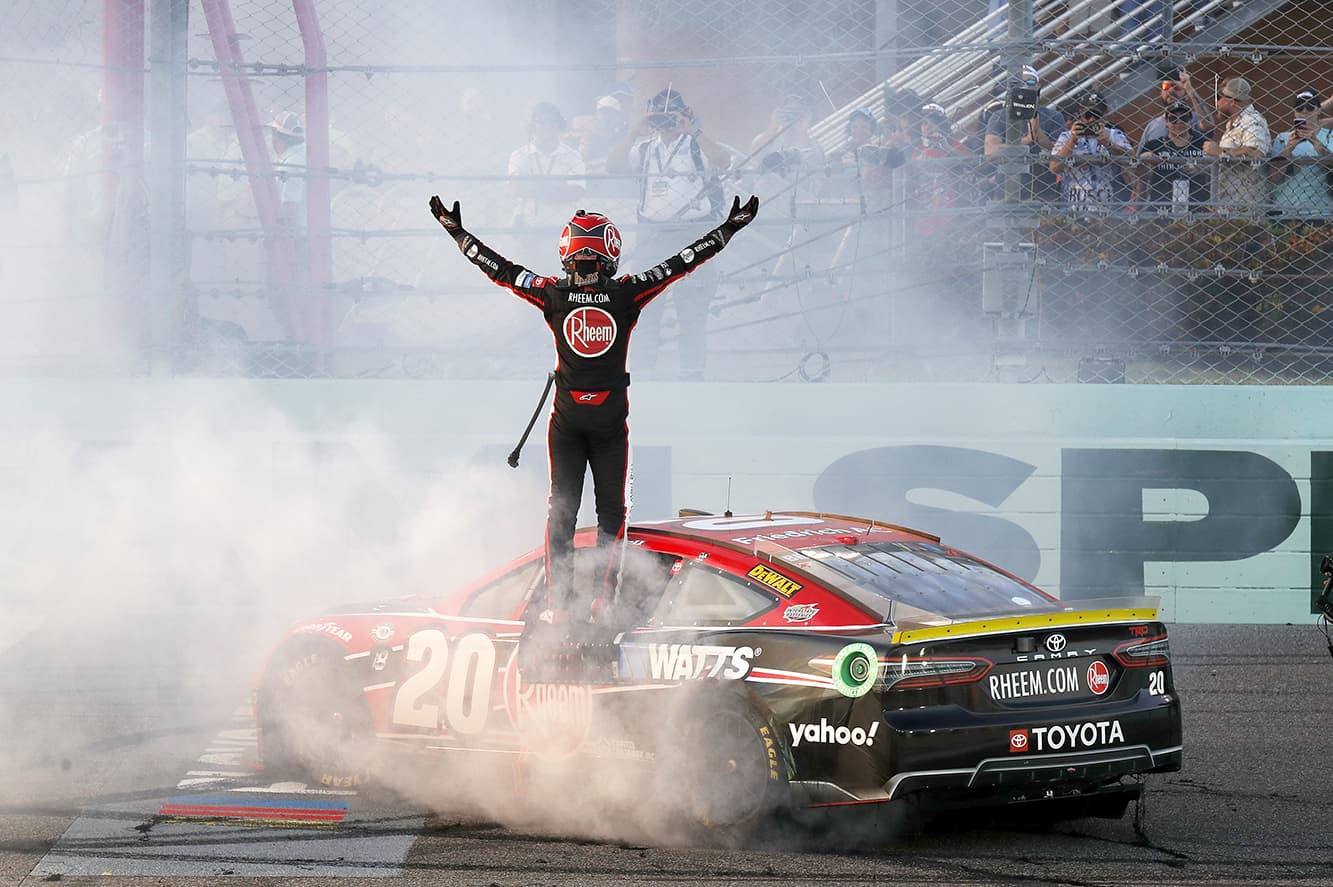 Christopher bell celebrates his victory at homestead-miami speedway. Photo by