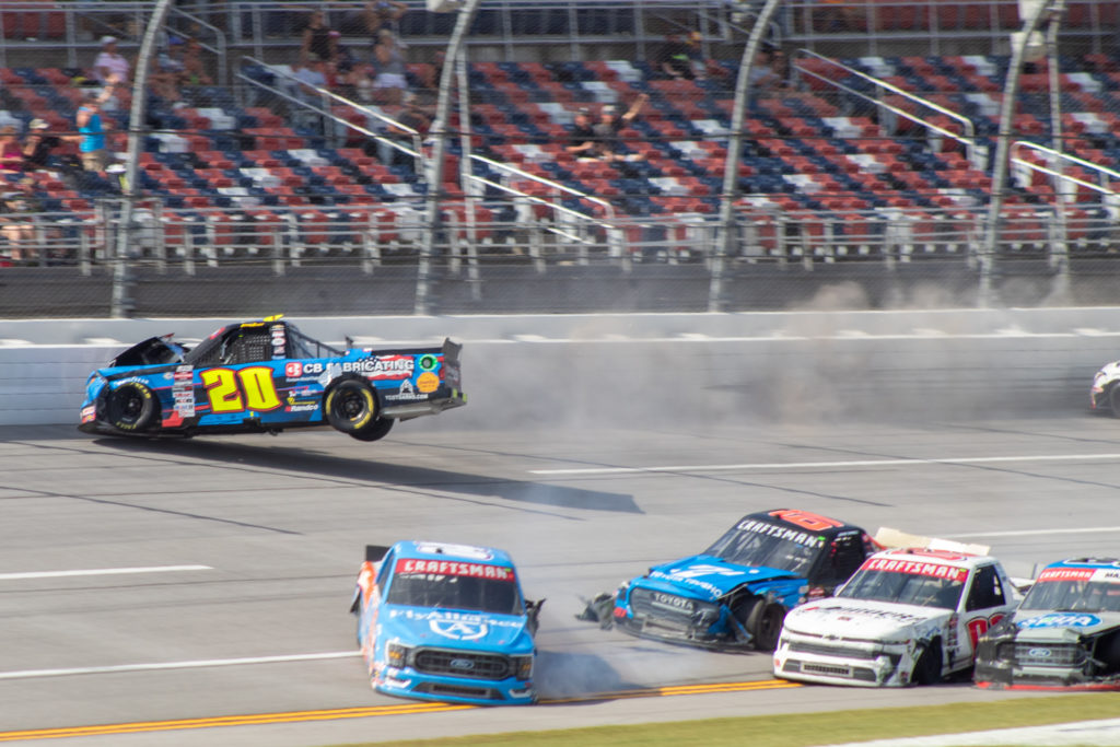 Greg van Alst suffered a fractured vertebrae in a late-race NASCAR Craftsman Truck Series crash at Talladega Superspeedway.