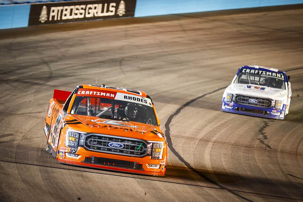 Ben rhodes battles for position as he races at phoenix raceway in hopes of a second nascar craftsman truck series championship. Photo by rachel schuoler/kickin' the tires