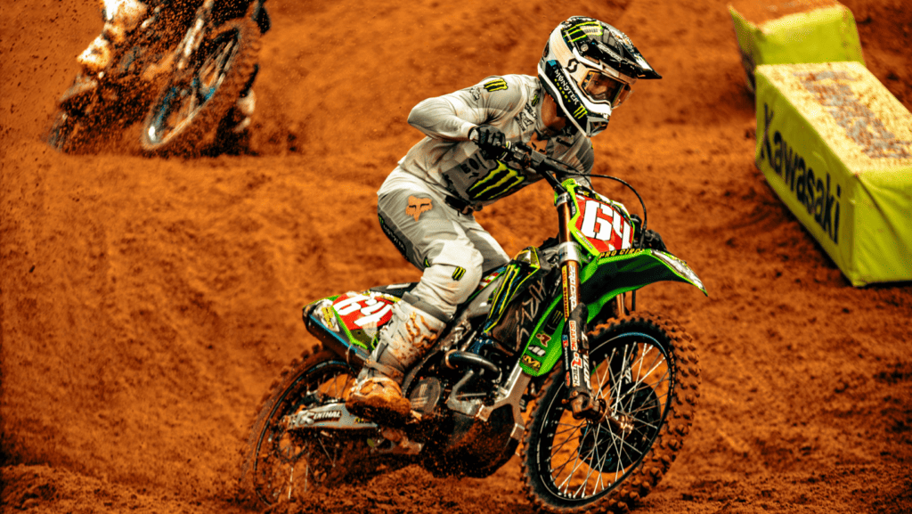 Austin forkner navigates the sand pit during round 7 in arlington of the 2024 supercross season.