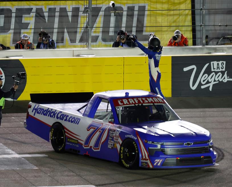 Rajah caruth was relieved to finally break through for this first career nascar craftsman truck series victory at las vegas motor speedway.