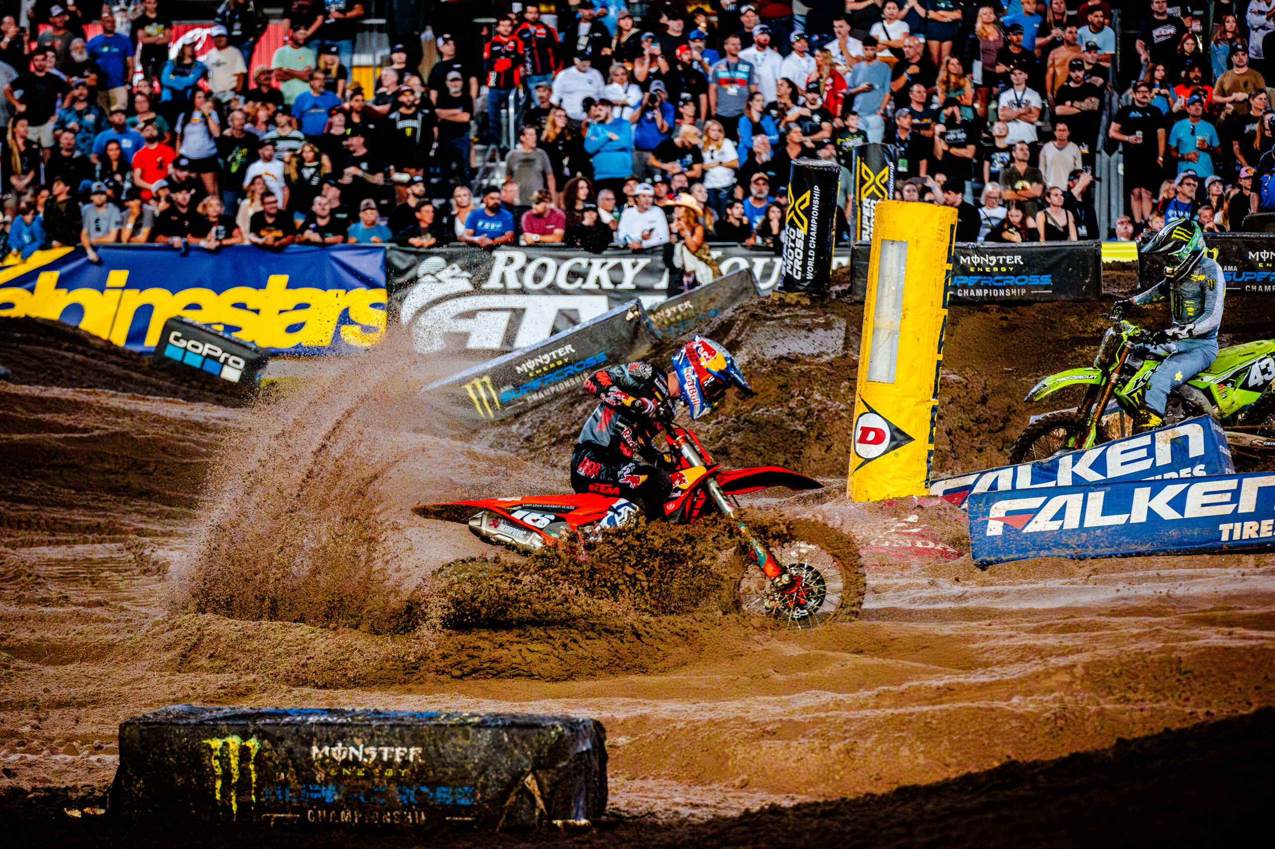 Tom vialle navigates "the beach" during the 2024 daytona supercross race en route to his first career victory.