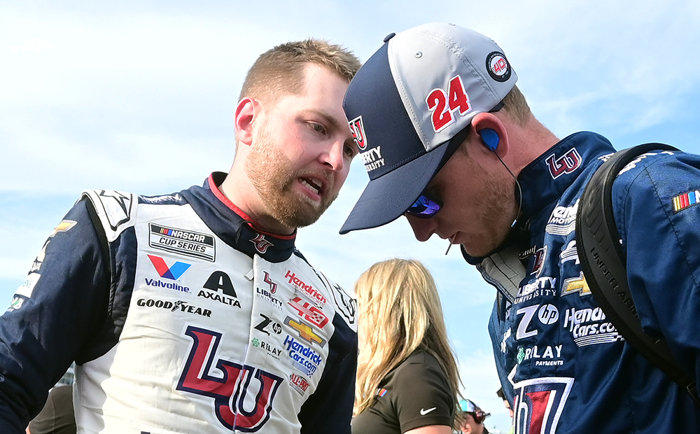 William Byron gives a quick debrief after the race saying he had some handling issues in the closing laps at Texas Motor Speedway. Photo by Jerry Jordan/Kickin' the Tires