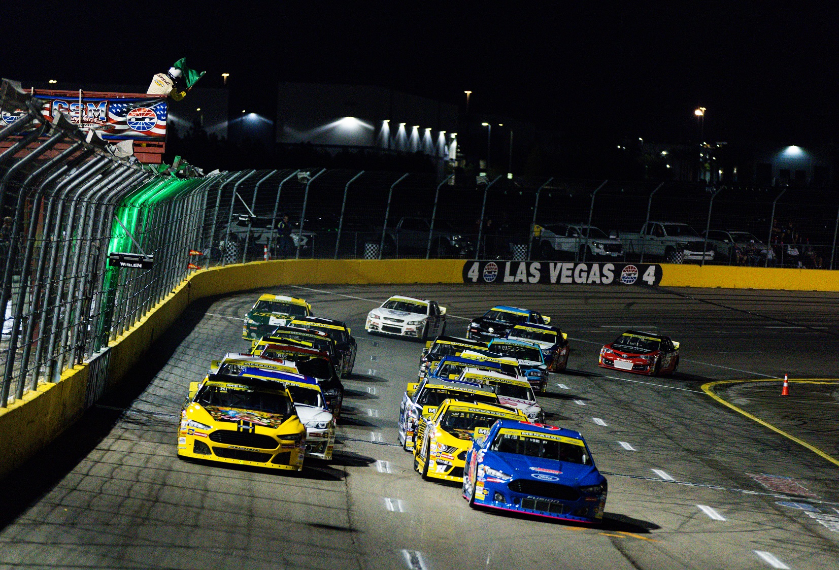 Taking the green flag in the ARCA Menards West Series race at the Las Vegas Bullring. Photo by Diego Alvarado/Kickin' the Tires