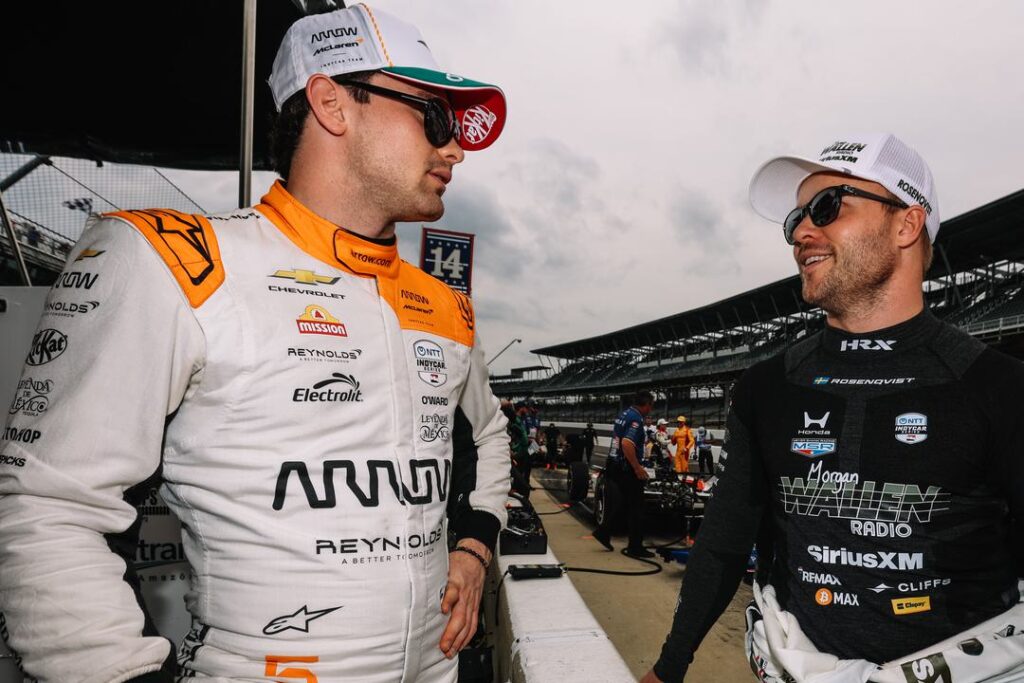Pato o ward and felix rosenqvist indianapolis 500 practice by joe skibinski ref image without watermark m154491