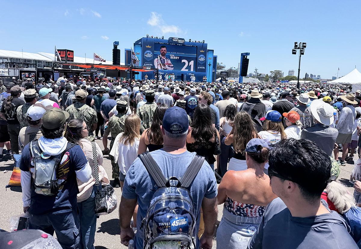 Thousands of fans watched driver intros from a stage in the fan zone at naval base coronado. Photo by jerry jordan/kickin' the tires